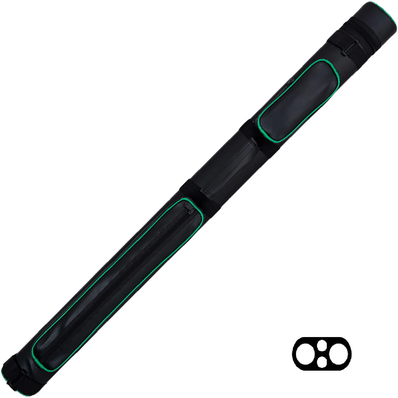 Action 2x2 Hard Cue Case - Black with Green Piping