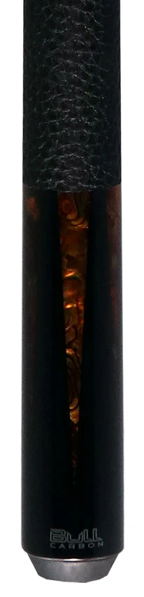 Bull Carbon Black with 6 Yellow Abalone Points Play Cue with Textured Leather Wrap - Image 2