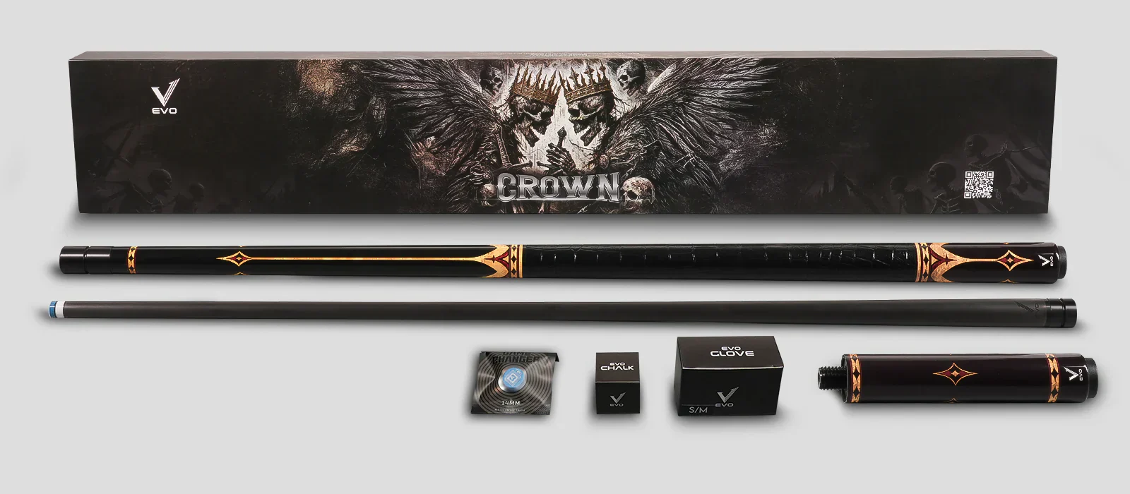 EVO Crown Royal Black Pool Cue with Black Crocodile Wrap Maxbing Edition - Image 3