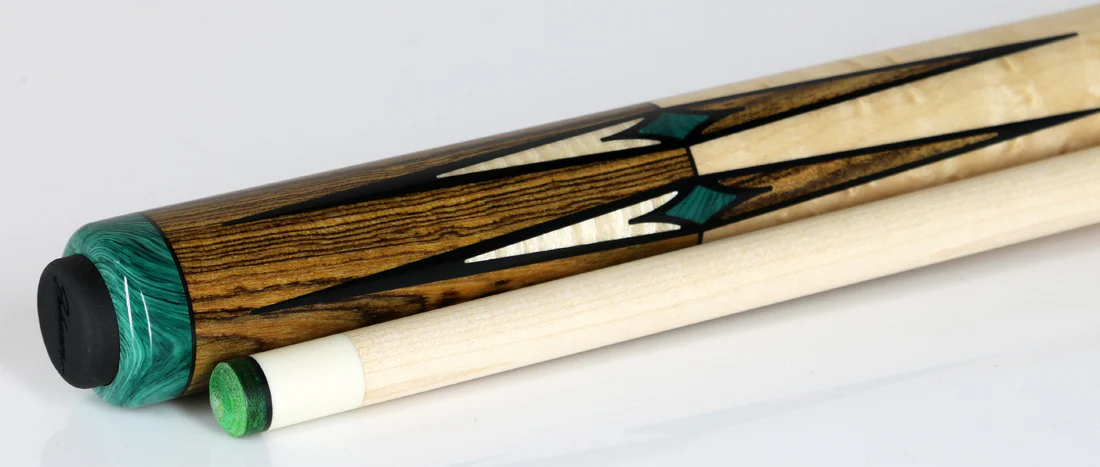 J Pechauer P13R Pro Series Pool Cue - Bocote and Maple with Malachite Inlays - Image 3