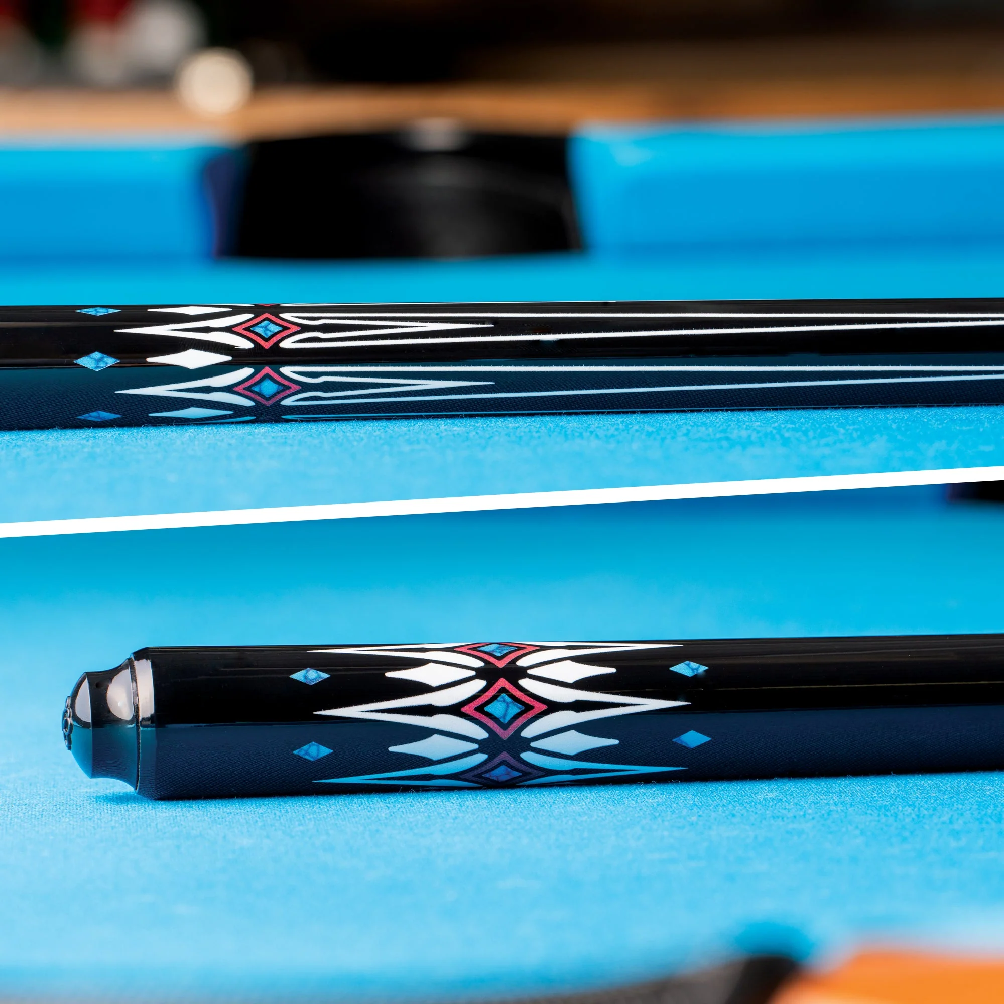 Lucky L78 No Wrap Play Cue - Black with Blue and White Graphic - Image 6