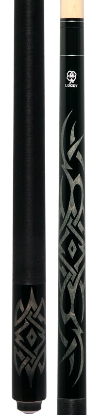 Lucky L48 Pool Cue - Gray Tribal Graphic with Irish Linen Wrap - Image 3