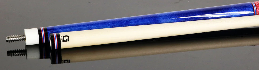 McDermott G208C4 Cue of the Month with G-Core Shaft - Blue Stained Birdseye Maple with Red/White/Blue Inlays - Image 4