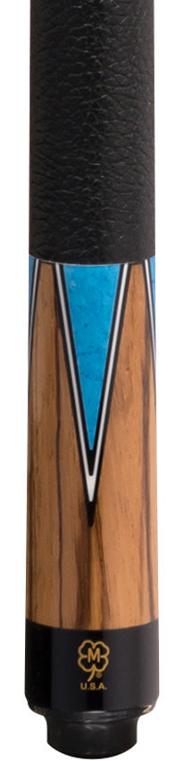 McDermott G1002 G Series Pool Cue - Zebrawood with Denim Blue Points and Textured Leather Wrap - Image 2