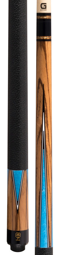 McDermott G1002 G Series Pool Cue - Zebrawood with Denim Blue Points and Textured Leather Wrap - Image 3