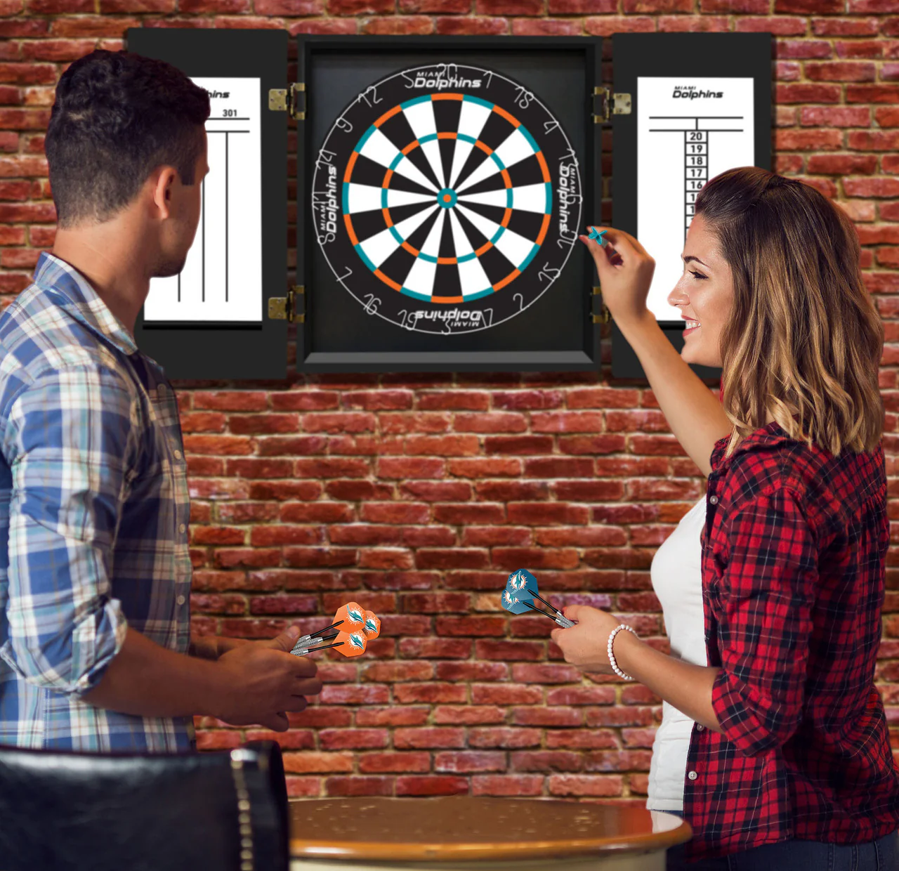 Miami Dolphins Dartboard Cabinet Set Fan's Choice - Image 4