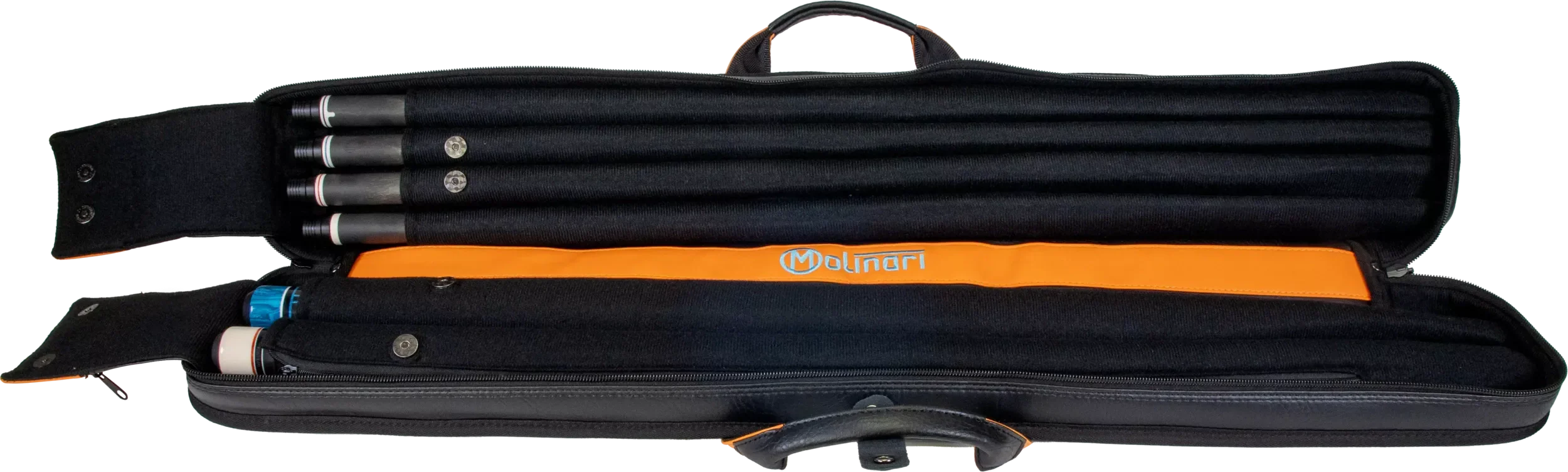 Molinari Classic Butterfly 2x4 Soft Cue Case - Black / Orange - Image 6