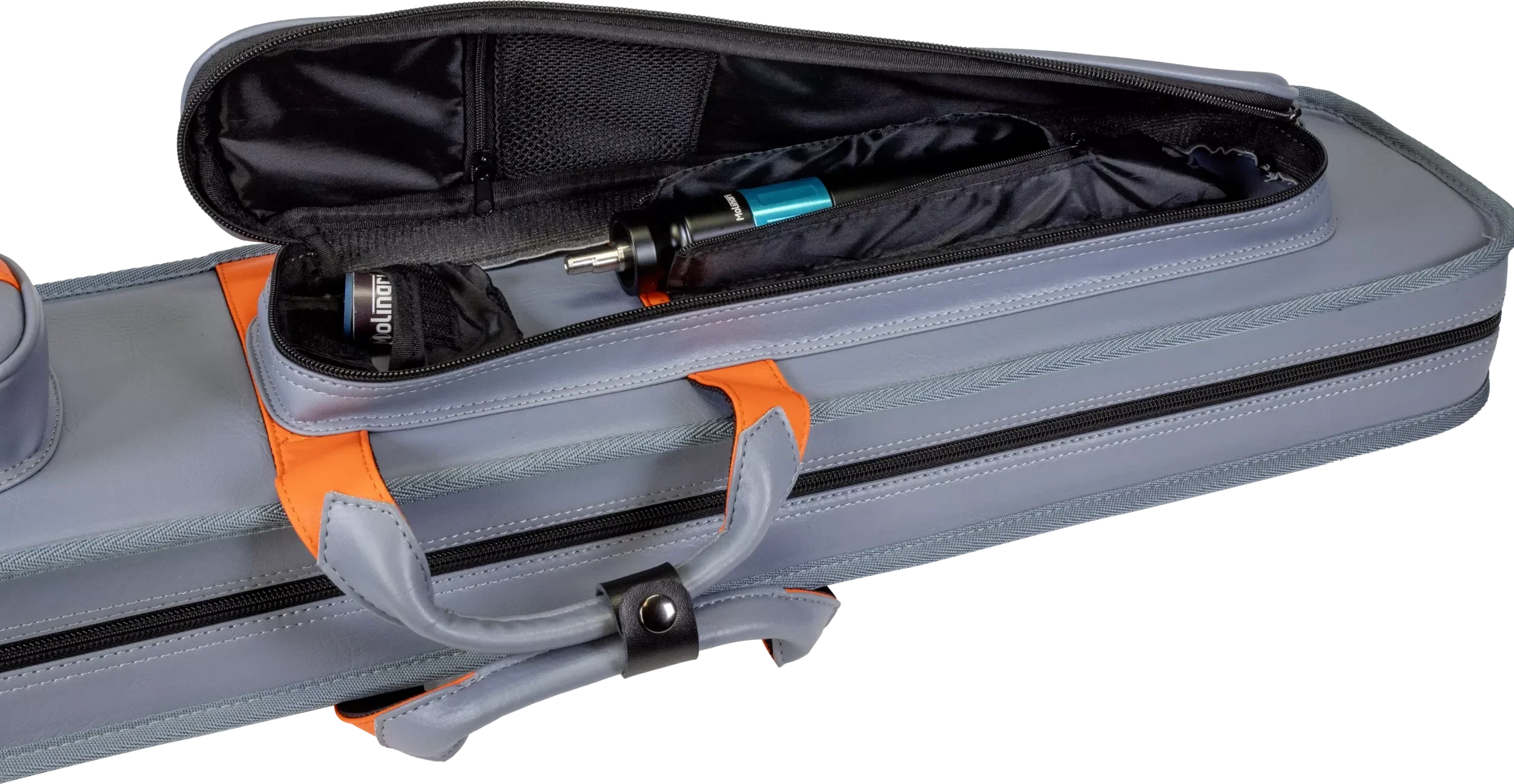 Molinari Classic Butterfly 3x6 Soft Cue Case - Gray / Orange - Image 12