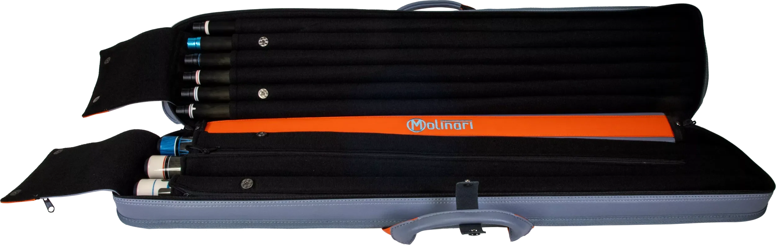 Molinari Classic Butterfly 3x6 Soft Cue Case - Gray / Orange - Image 7