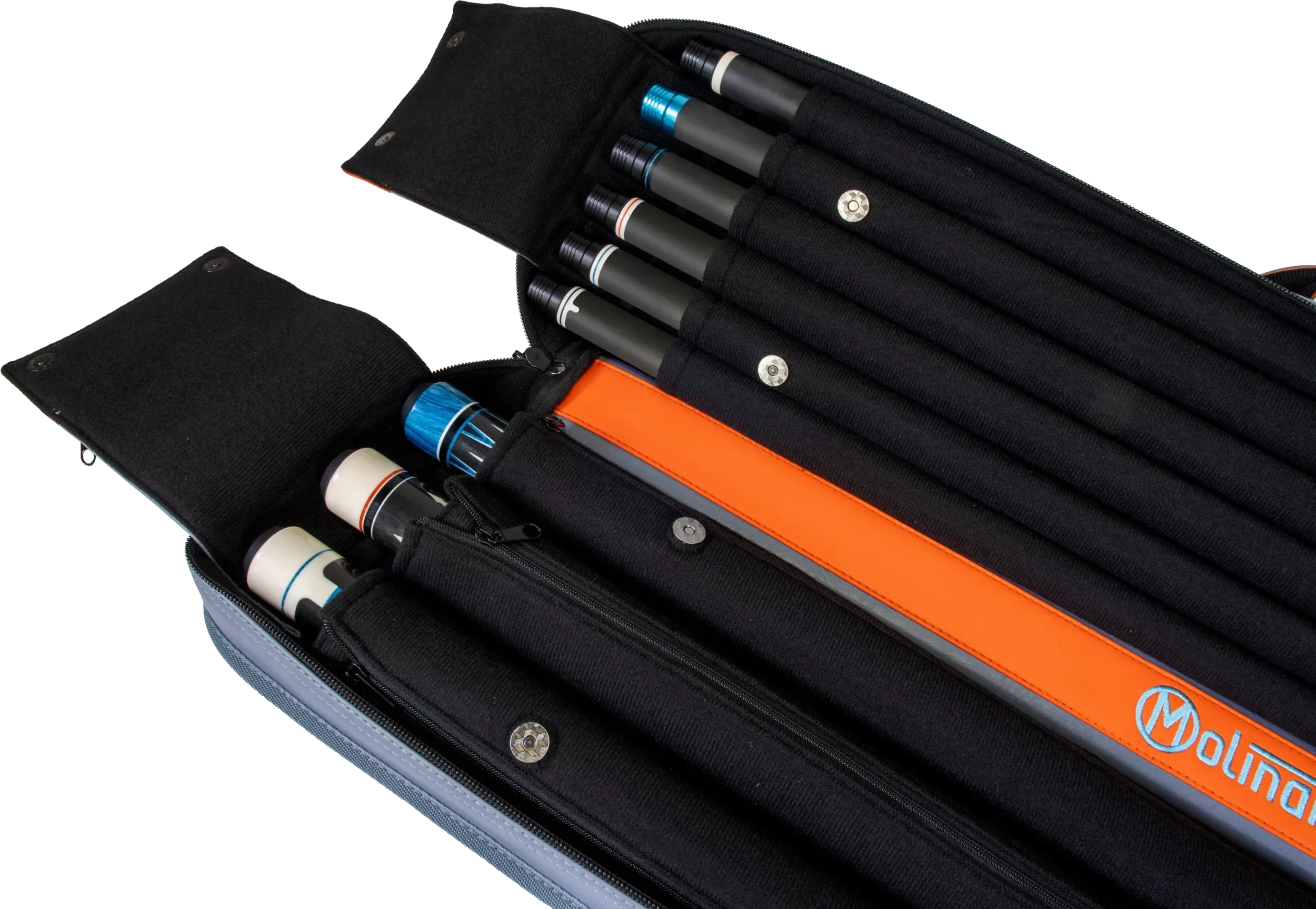 Molinari Classic Butterfly 3x6 Soft Cue Case - Gray / Orange - Image 8