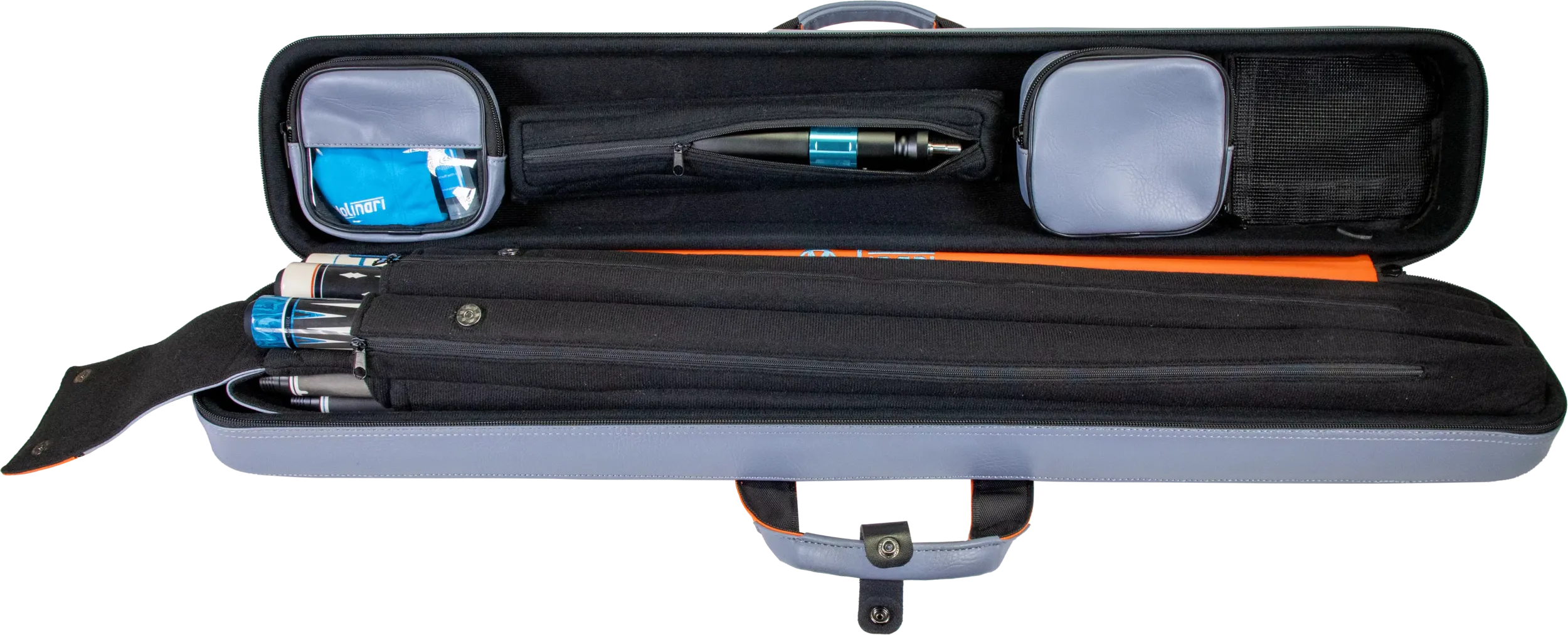 Molinari Flat Butterfly 3x6 Hard Cue Case - Gray / Orange - Image 8