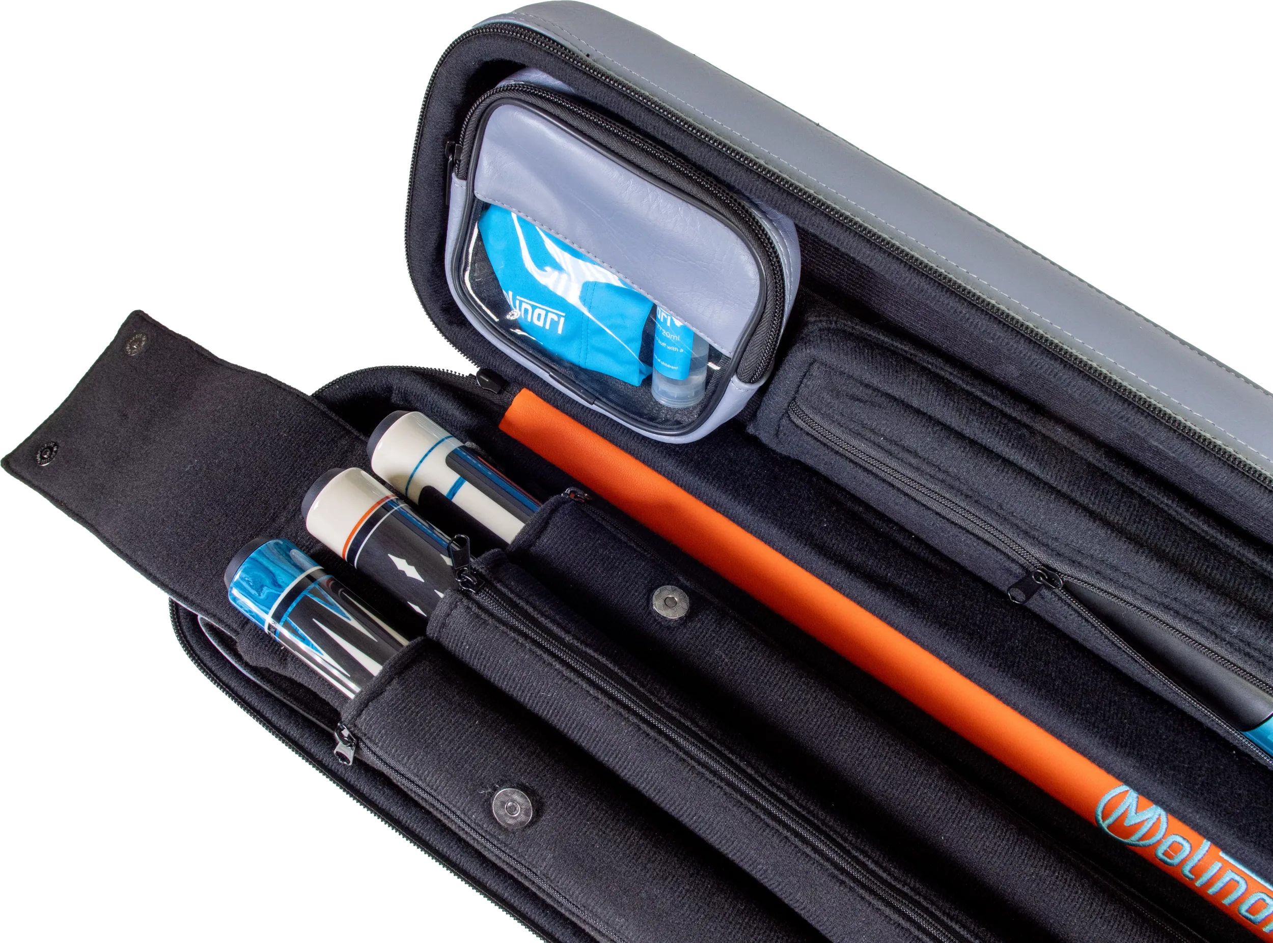 Molinari Flat Butterfly 3x6 Hard Cue Case - Gray / Orange - Image 9