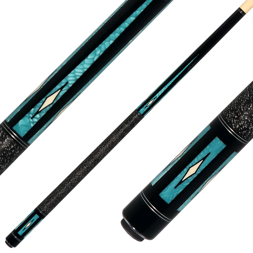 J Pechauer P18R Pro R Series Pool Cue - Ebony-Stained Maple with Aqua Exotic Points and Sim. Ivory Inlays with Irish Linen Wrap