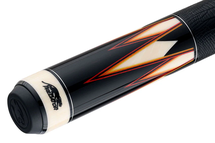 Predator Truesplice 16 Ebony Forearm with Red, Orange and Yellow Veneers Pool Cue with Lizard Wrap - Radial - Image 5