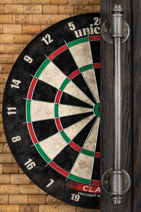 Presidential Billiards Dartboard Cabinet Industrial with Wine Cork Rustic - Image 4