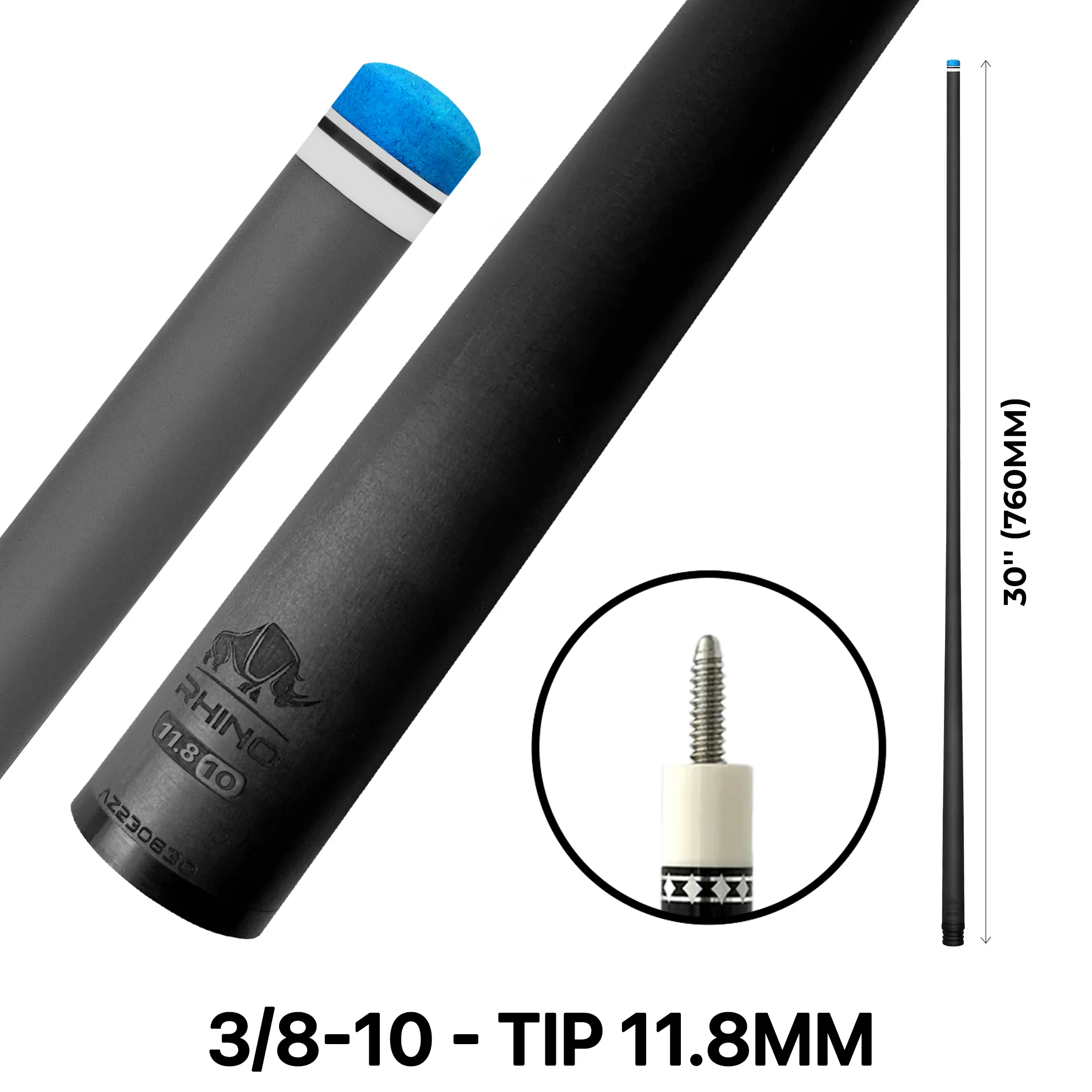 Rhino - 30" - 3/8 x 10 Carbon Pool Cue Play Shaft - Image 2