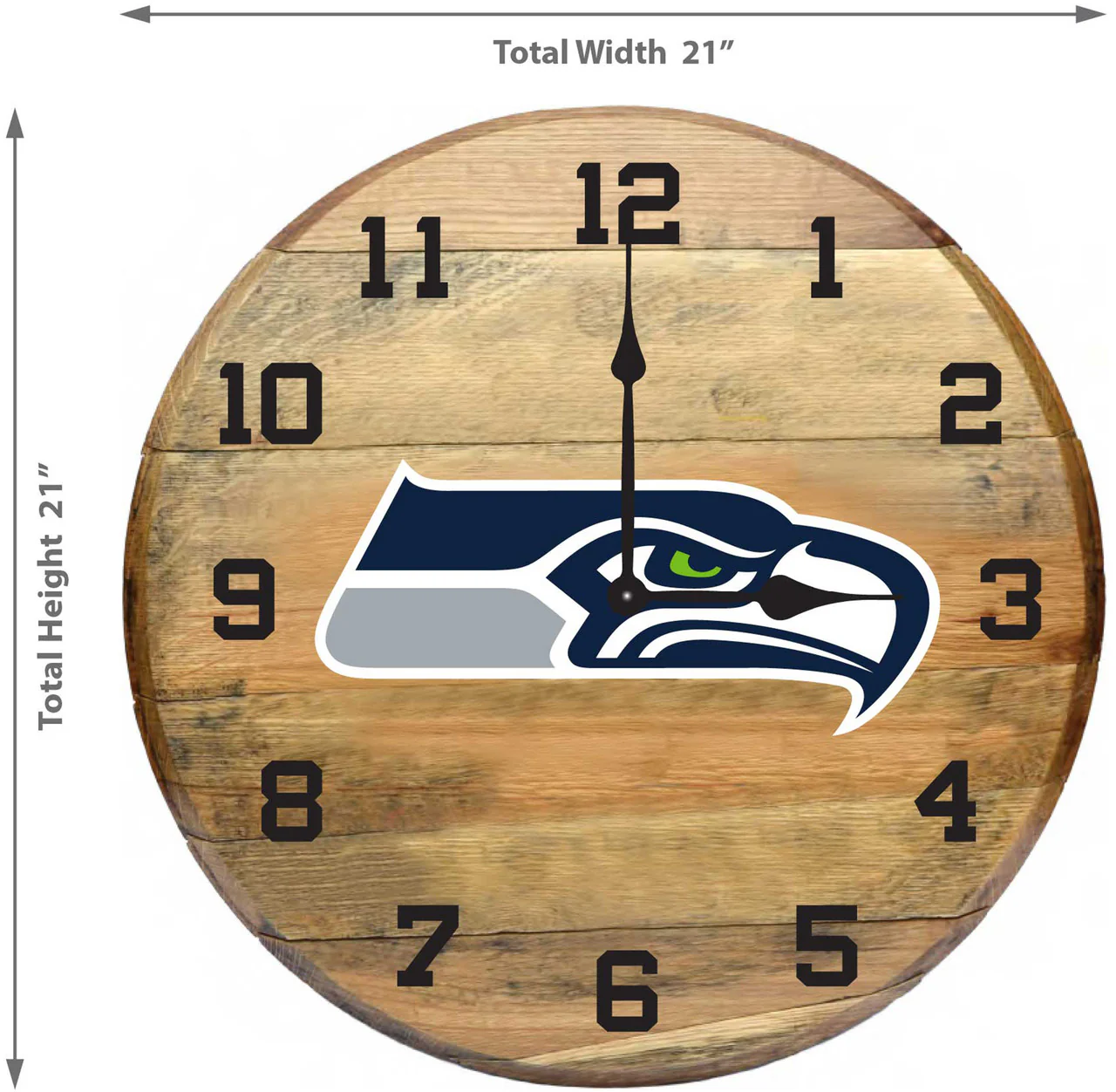 Seattle Seahawks Oak Barrel Clock - Image 2